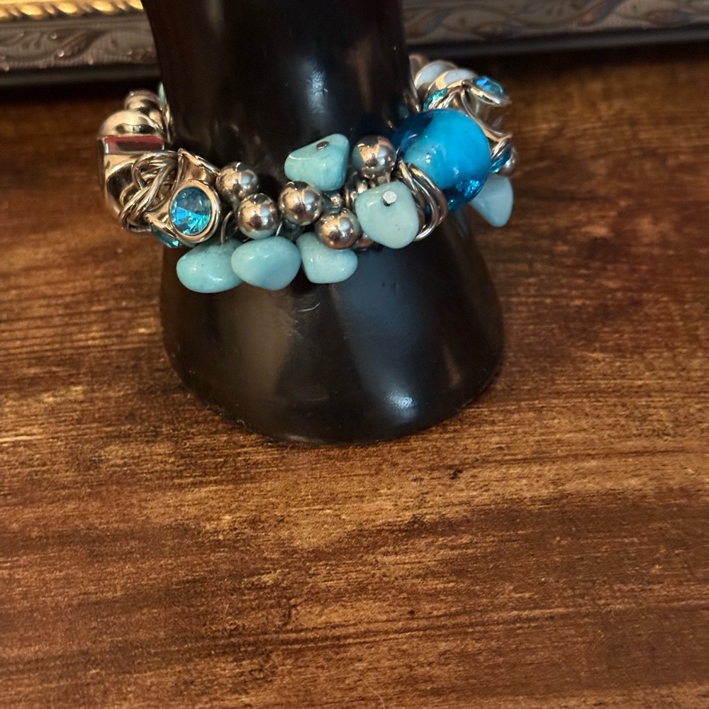 Chunky Turquoise and Silver Stretch Bracelet